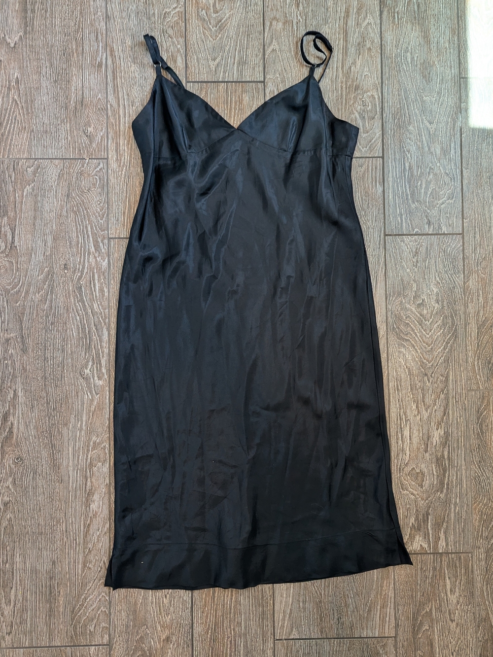 BCBG Maxazaria Little Black Slip Dress Large Spaghetti Strap Deep V Neck